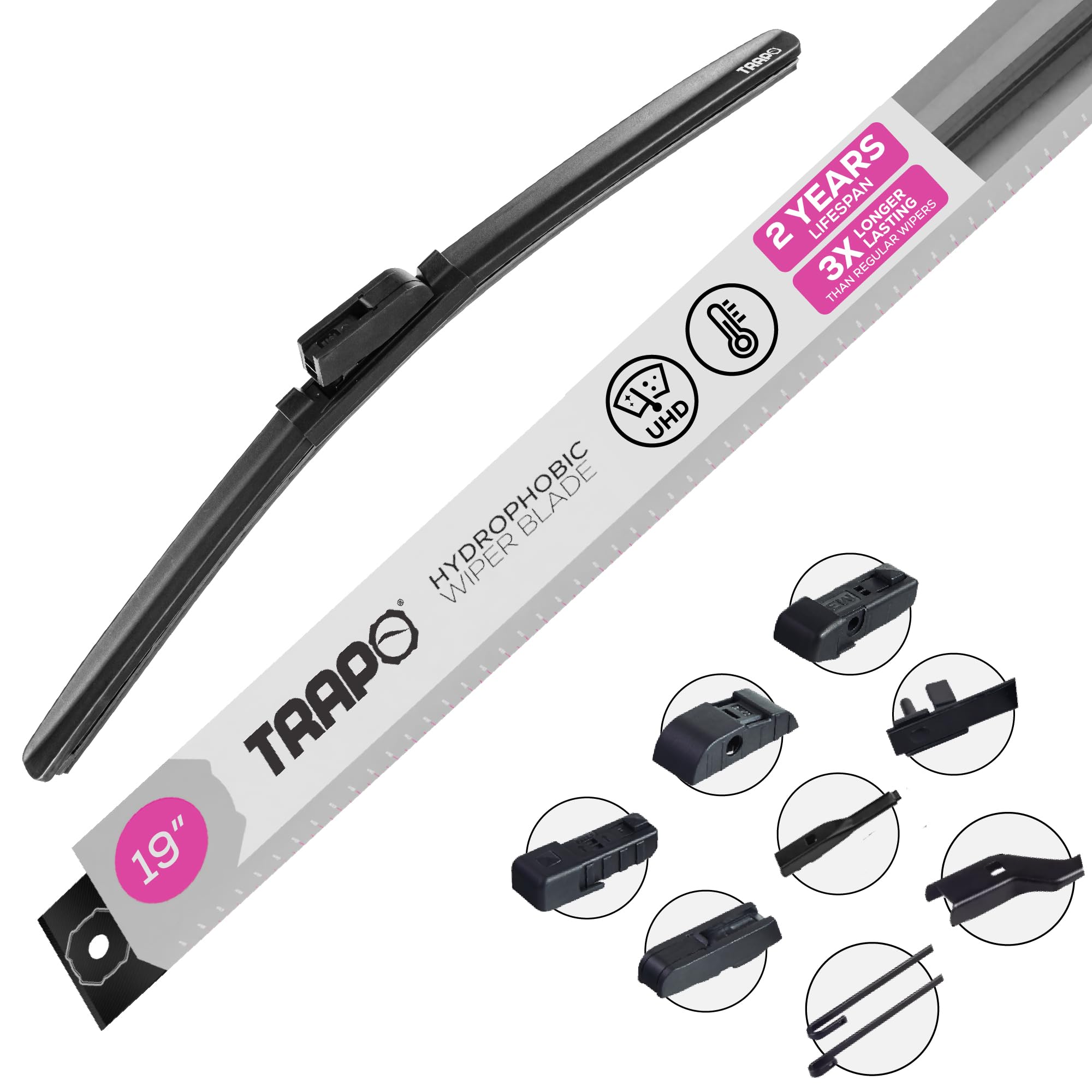 TRAPO Windshield Wipers Blade, Automotive Replacement Windshield Wiper Blades, 19 Inch Wiper Blade With Hydrophobic Coating Lasts Up to 2 Years (19")