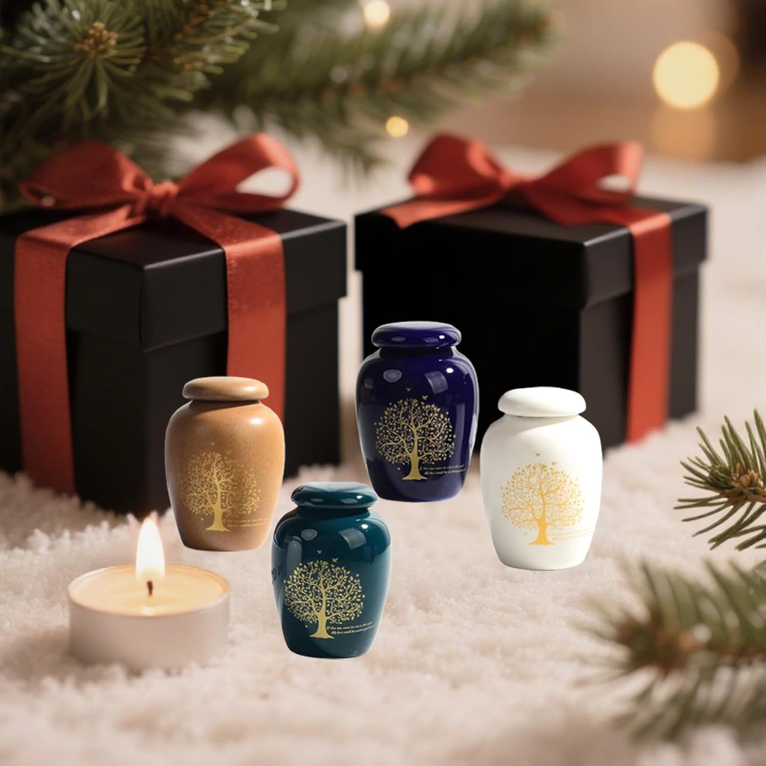 Small Ceramic Urns for Human Ashes Set of 4, Mini Keepsake Urns with Tree of Life Design, Elegant Memorial Decorative Urns Sharing with Families, 2" ×2.8", Tree