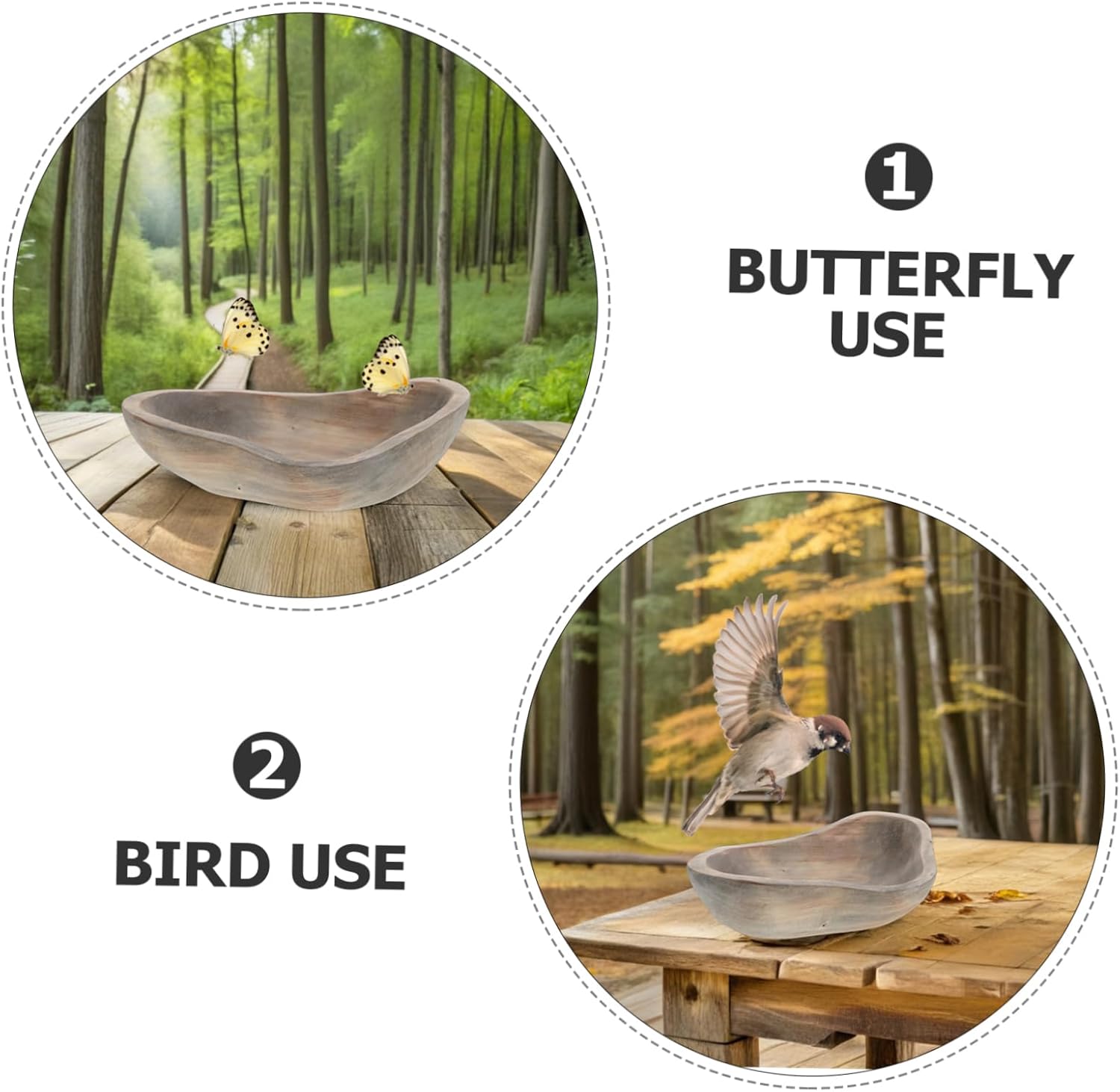 Natural Wood Butterfly Watering Station Rustic Bird Bath Bowl for Hummingbirds and Bees Outdoor Garden Decor Irregular Wood Feeder for Wild Birds