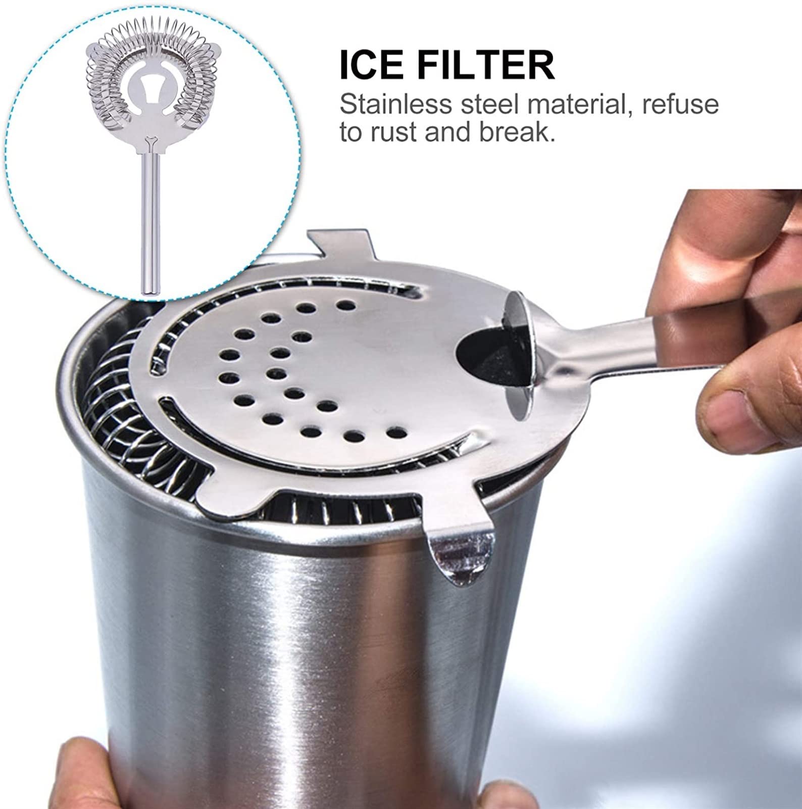 Buen ayudante en la cocina, tamices de colador, hermosos y prácticos, 2 coladores de cóctel, colador de acero inoxidable, kit de Mojito Muddler, juego de herramientas de barra de grado profe
