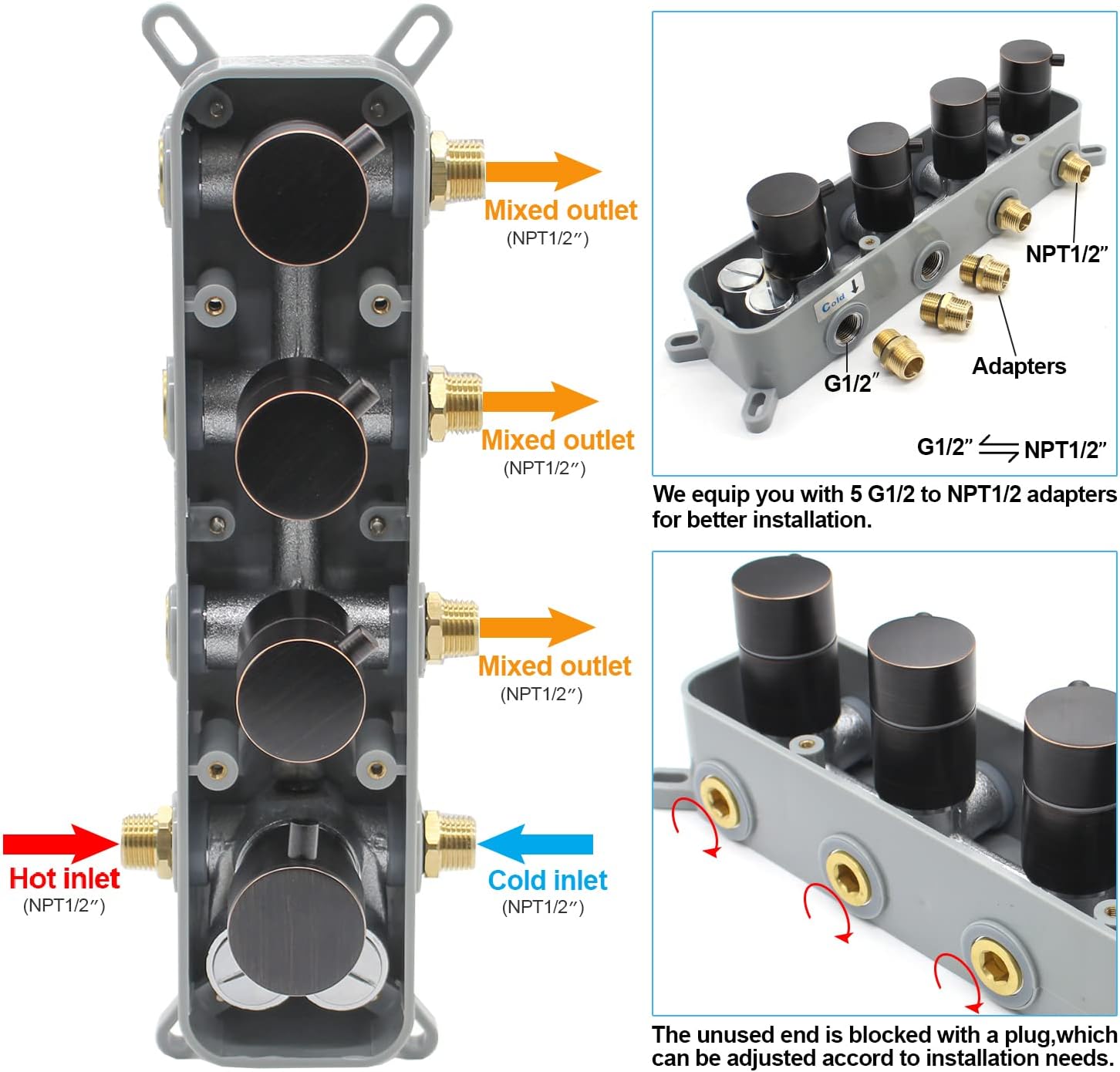 Buy Modern Thermostatic 4 Handles Shower Diverter Valve, Concealed