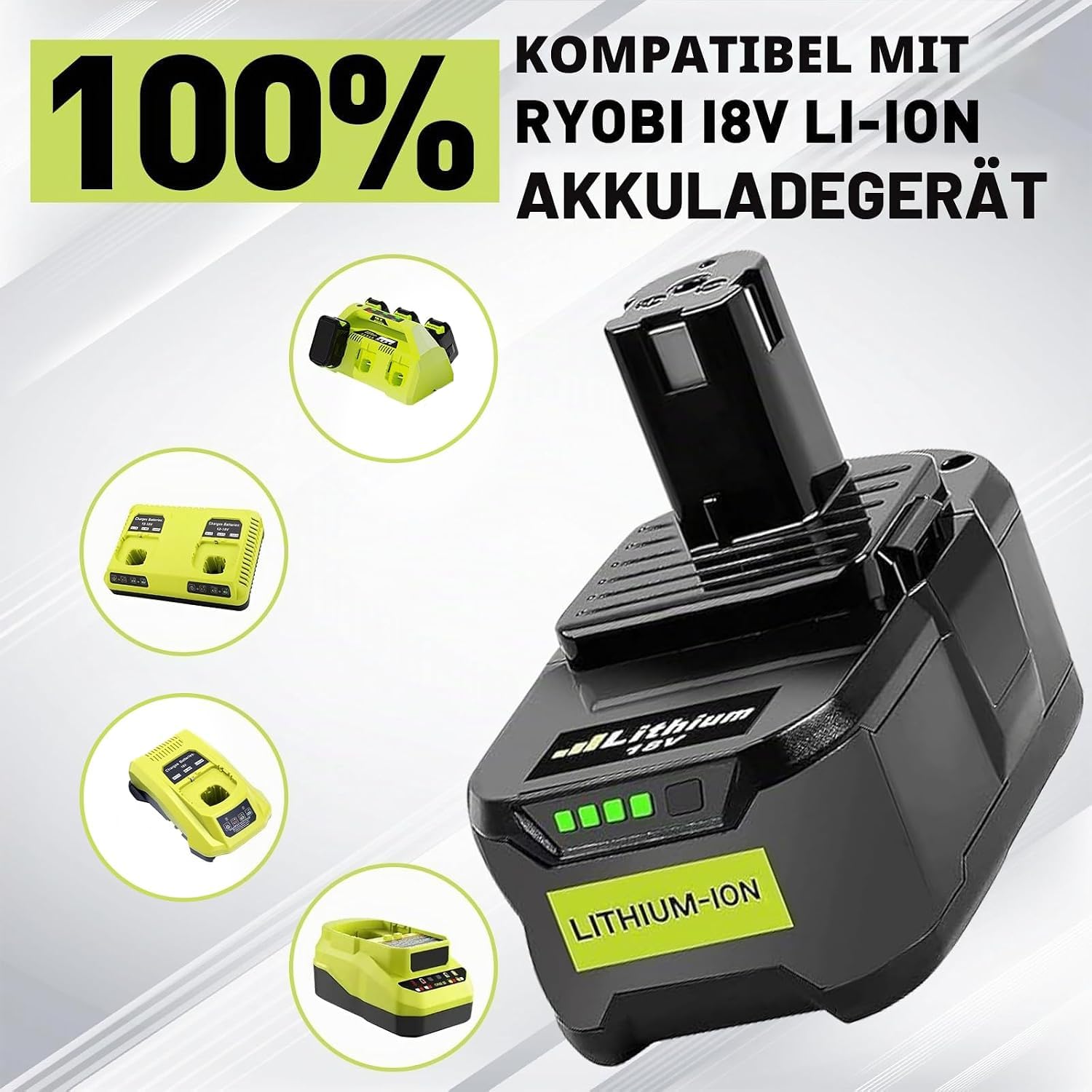 2 unidades de batería para Ryobi con cargador, batería de ion de litio de repuesto para Ryobi ONE + RB18L40 RB18L25