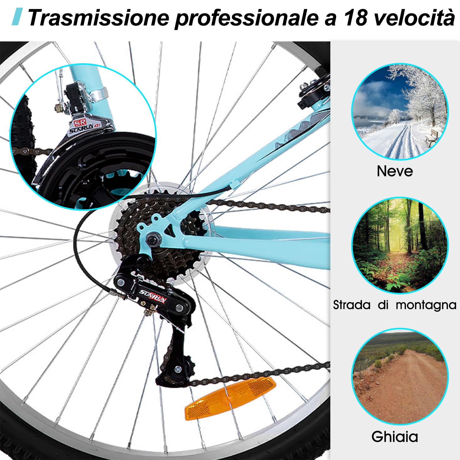 Hiland Mountain Bike Donna 26 Pollici, 18 Marce, Freni V-Brake, Telaio Robusto, Bicicletta MTB da Donna, Verde/Viola/Bianco