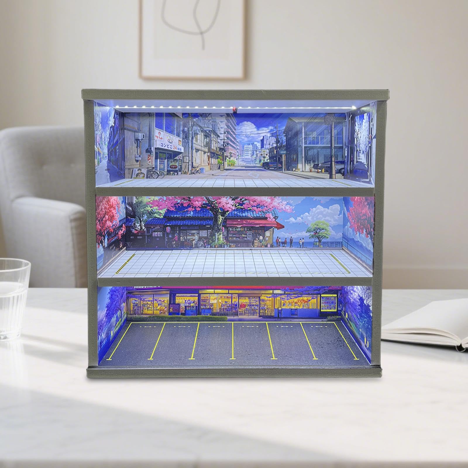 1/64 Modellauto Vitrine, Spielzeugauto Displaybox, Miniatur Szenario, Simulierte Parkplatzszene, Style F