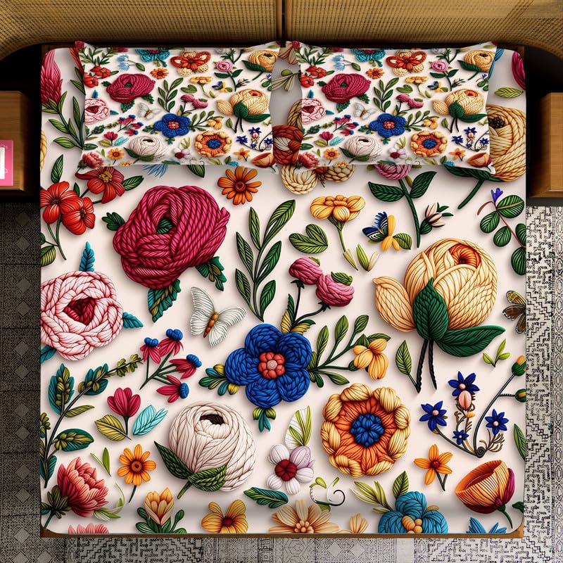 Image of DECOR WELL Premium 7D Digital Print Polycotton Double Bed Sheet with 2 Matching Pillow Covers - Soft, Wrinkle-Resistant & Vibrant Bedroom Decor - Multi Flower