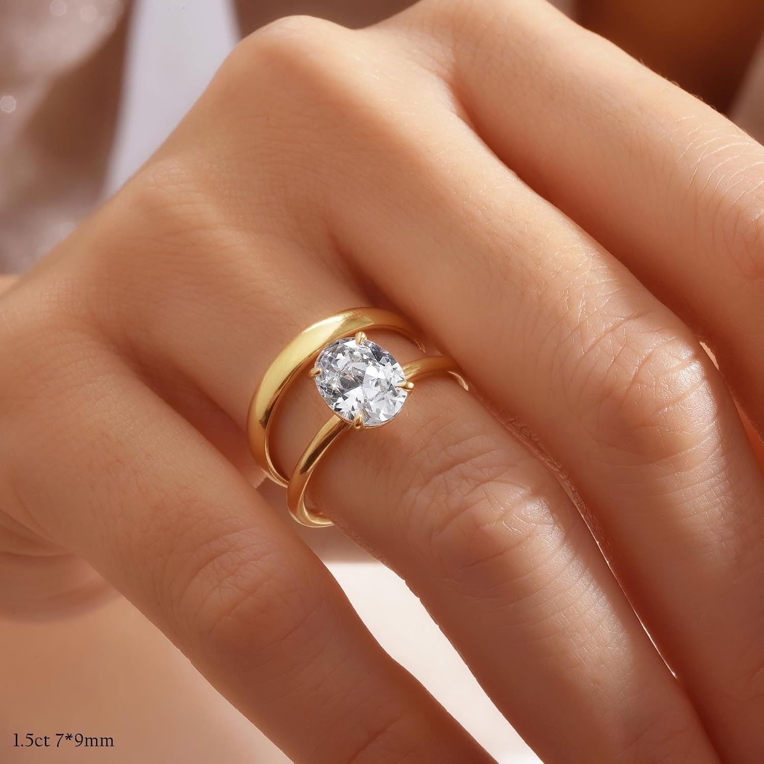 JSJOY 925 Sterling Silver Gold Promise Rings for Her Cubic Zirconia Engagement Rings for Women Trendy Oval Cut Solitaire Wedding Bands Size 3.5-10 Anniversary Jewelry Gifts for Women Graduation Gifts 2026