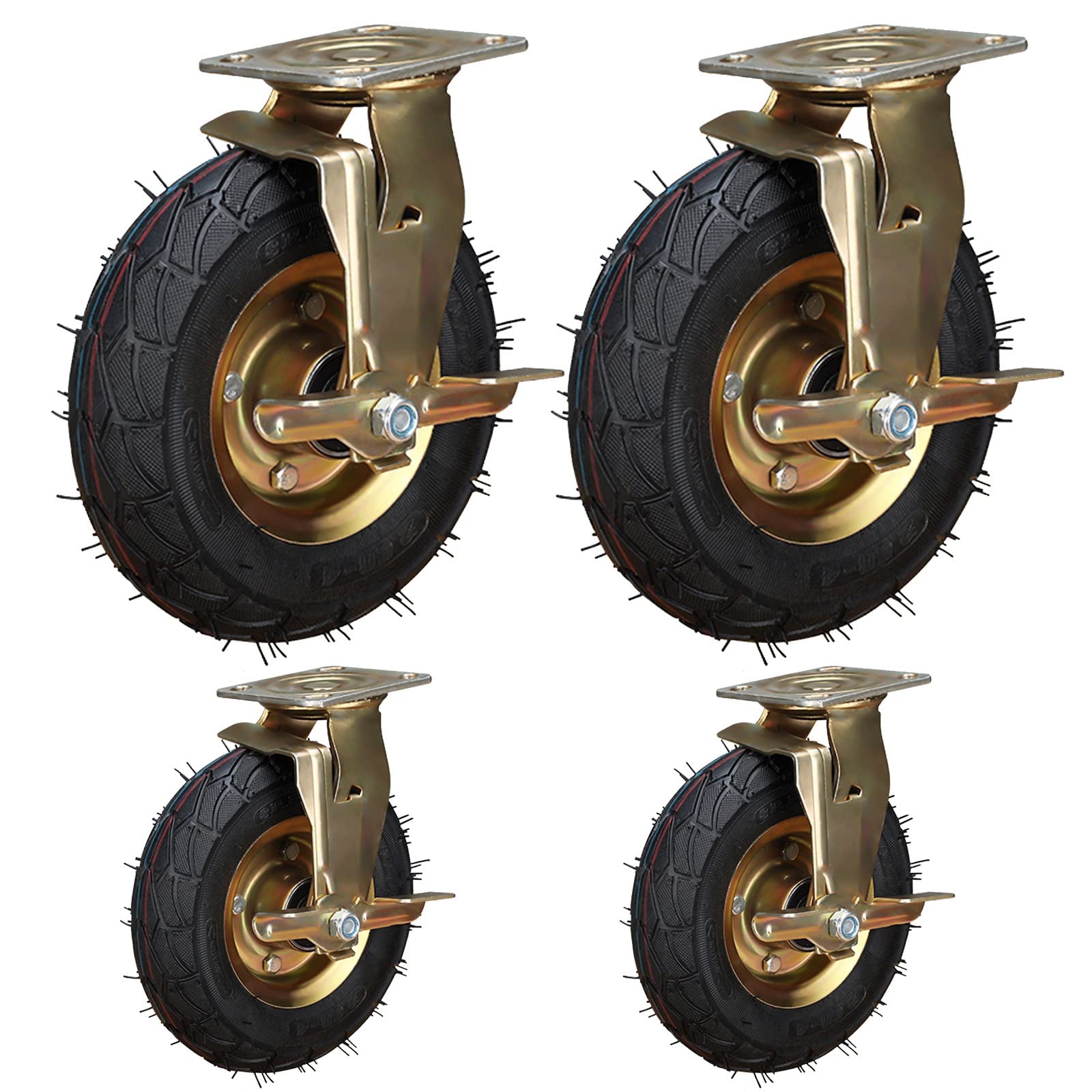 Buy 8/10in Rubber Caster Wheels With Brakes Set Of 4, Mute Industrial