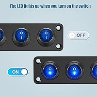Vista 4 de Panel de interruptor marino impermeable, interruptor basculante de palanca de 4 bandas con punto redondo de 12 V CC iluminado 20 A 3 pines SPST