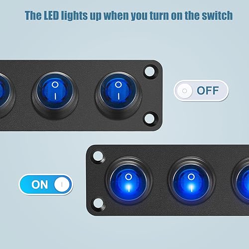 Miniatura 4 de Panel de interruptor marino impermeable, interruptor basculante de palanca de 4 bandas con punto redondo de 12 V CC iluminado 20 A 3 pines SPST