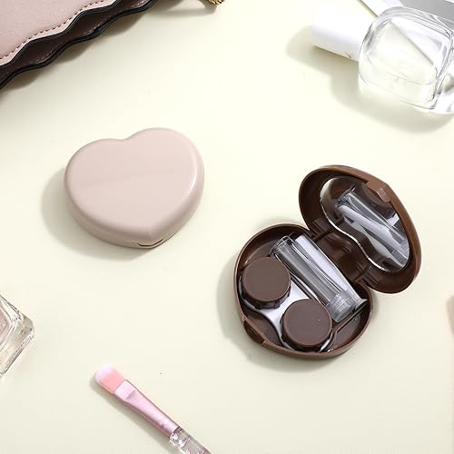 Vista 6 de 2 fundas para lentes de contacto de corazón, lentes de contacto marrones, caja portátil de lentes de contacto de tamaño de viaje con pinzas