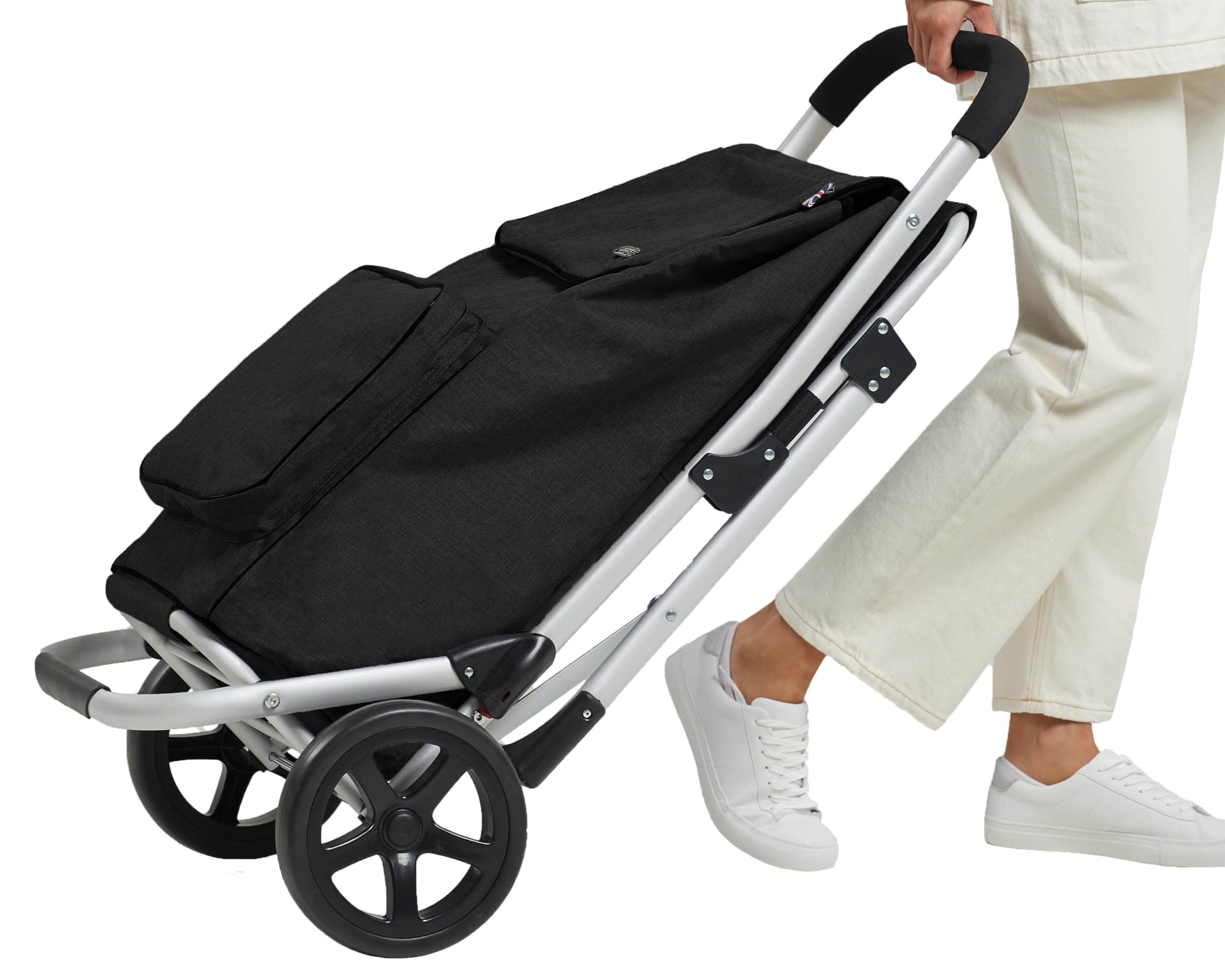 Bergs Black Aluminium Shopping Trolley With Seat (Black)