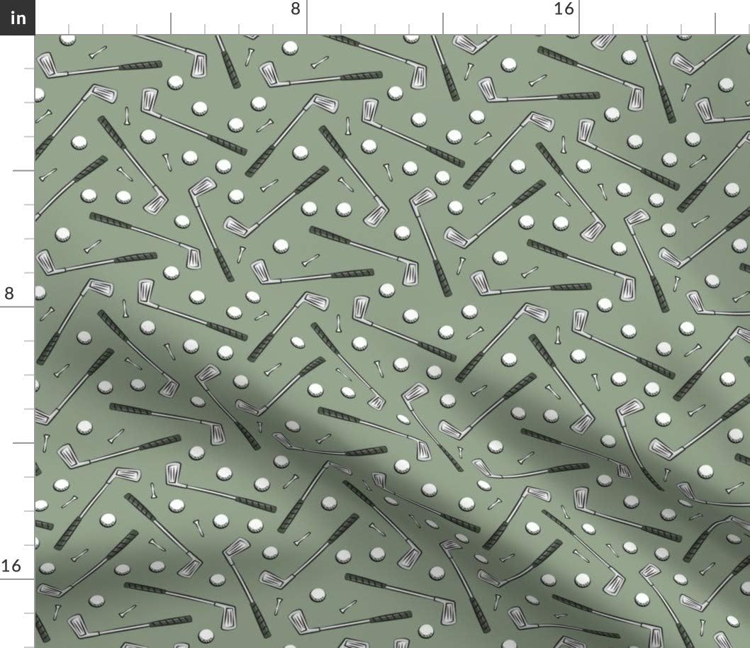 Spoonflower Fabric - Golf Clubs Sage Green Golfing Baby Boy Sports Nursery Printed on Petal Signature Cotton Fabric by The Yard - Sewing Quilting Apparel Crafts Decor