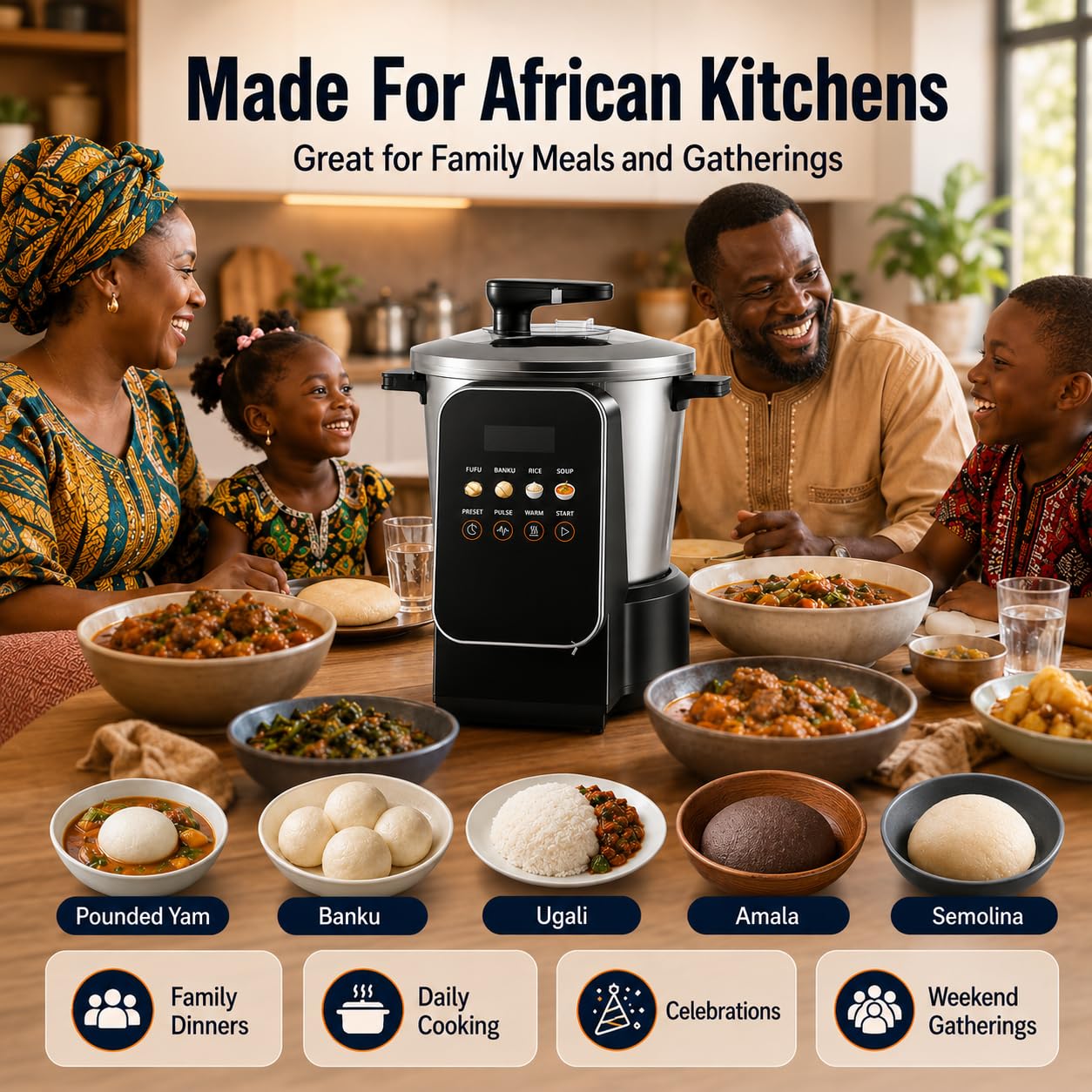 Pound Yam Automatique 6L Anti-adhésif Acier Inoxydable Cuisinière avec LED