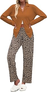 Women's Pajamas Sets Button Down Long Sleeve Lounge Sets Soft 2 Piece Pants Sleepwear