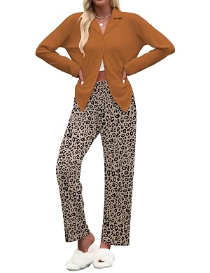 Ekouaer Womens Pajamas Sets Button Down Long Sleeve Lounge Sets Soft 2 Piece Pants Sleepwear