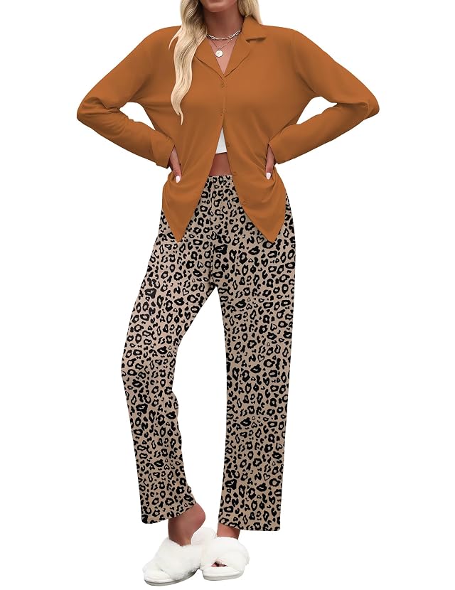 Ekouaer Womens Pajamas Sets Button Down Long Sleeve Lounge Sets Soft 2 Piece Pants Sleepwear