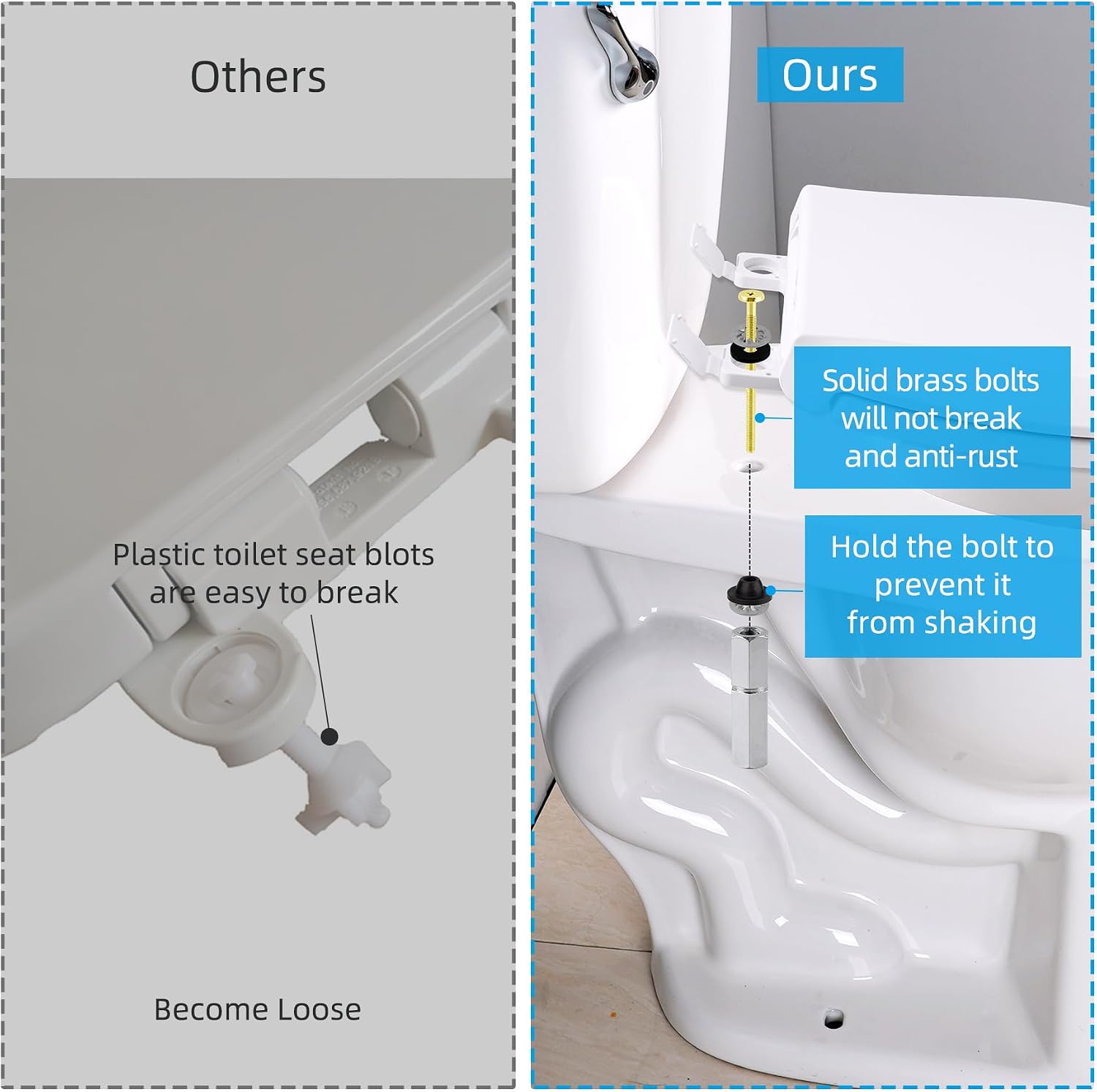 Hibbent 2 PCS Universal Toilet Seat Bolts Kit, Brass Bolts with Metal Nuts image 3