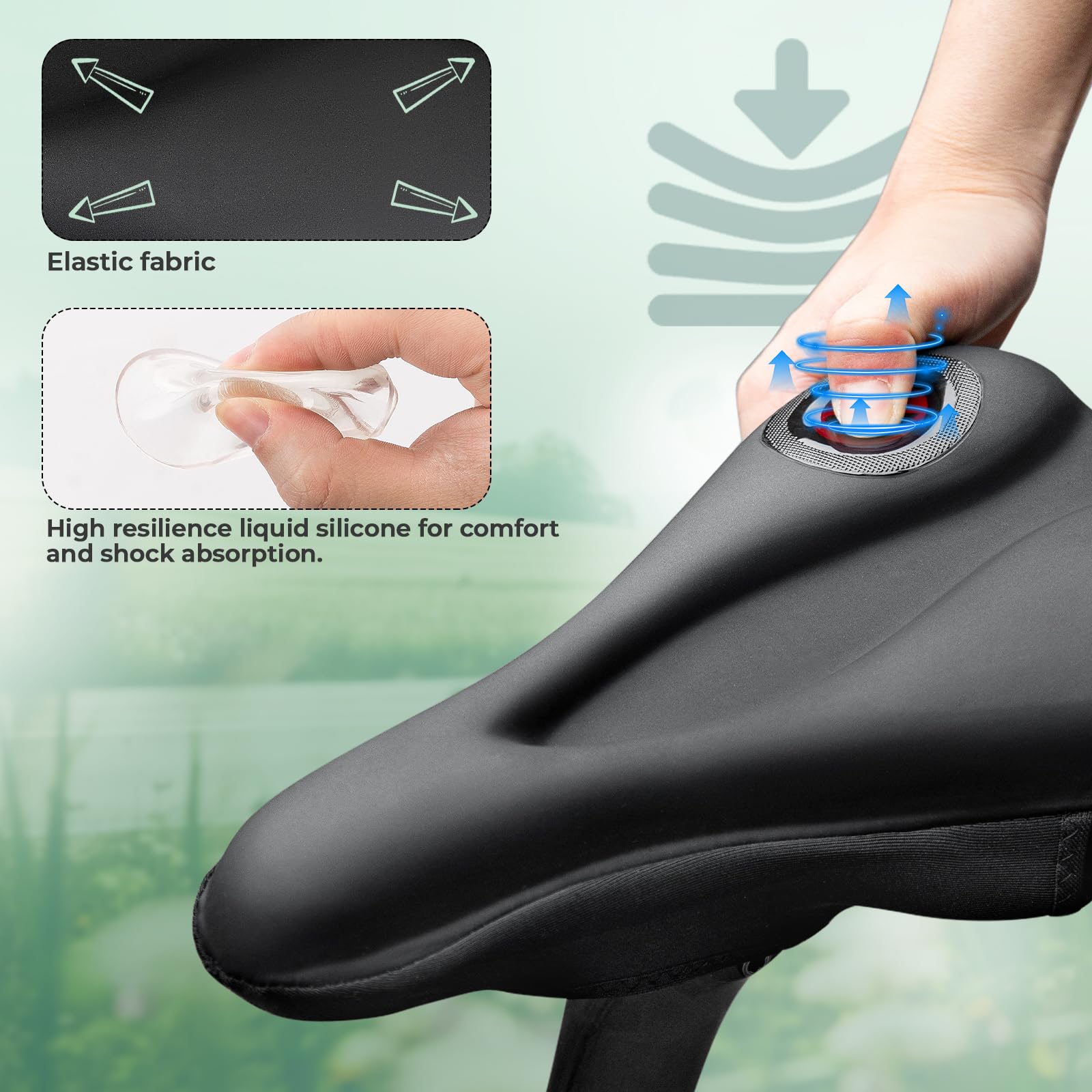 ROCKBROS Coprisella Bici Ammortizzante, Sella Bici Comoda in Gel, Copri Sella Traspirante, Sellino Morbido, Sella Ergonomica per MTB o Bici da Corsa, Accessori per Ciclismo, Uomo e Donna