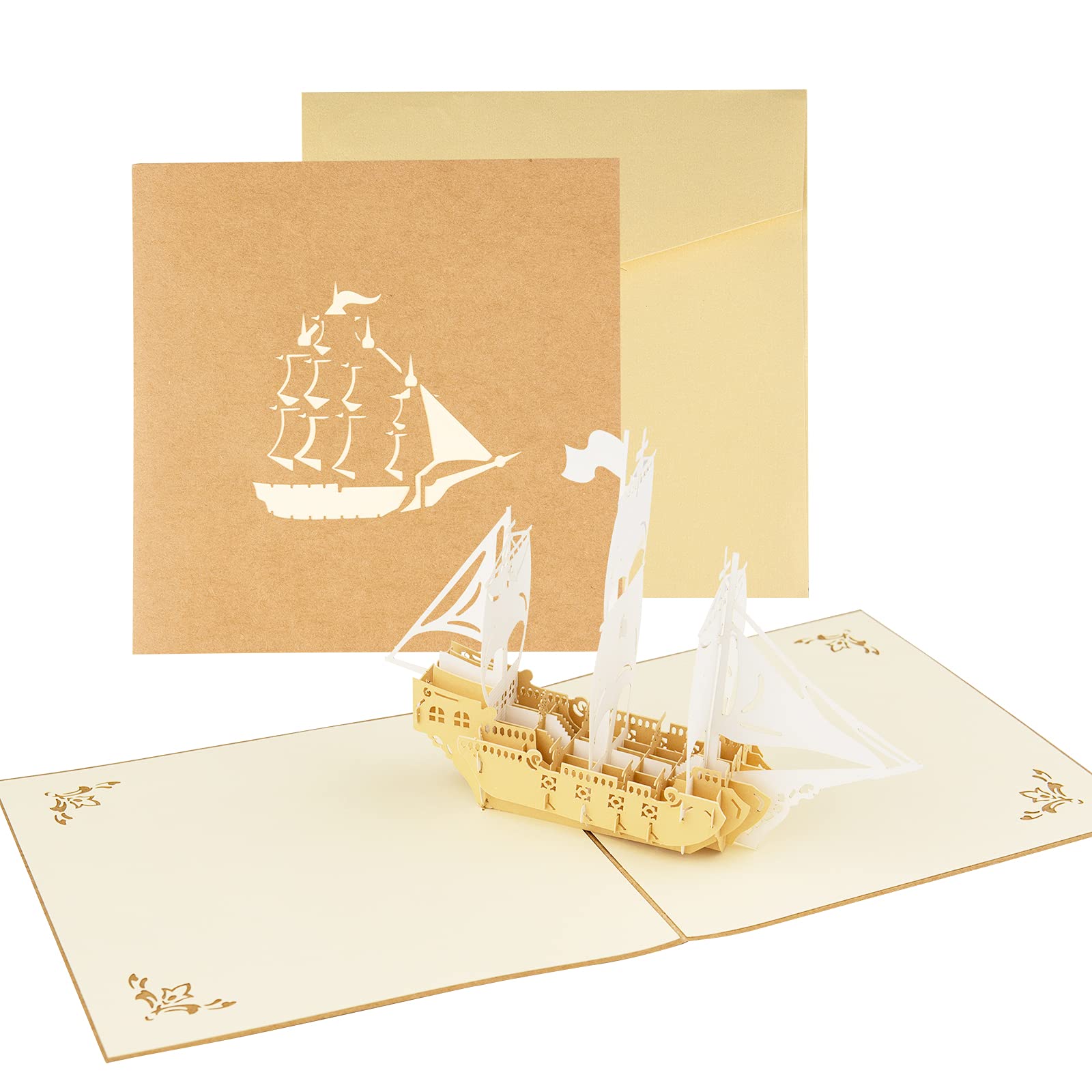 KIMI-HOSI Sailing Boat 3D Pop Up Greeting Card with Envelope Handmade 3D Ship Greeting Card Birthday Card Creative Creeting Card for Children, Adults, Friends, Family, Colleagues