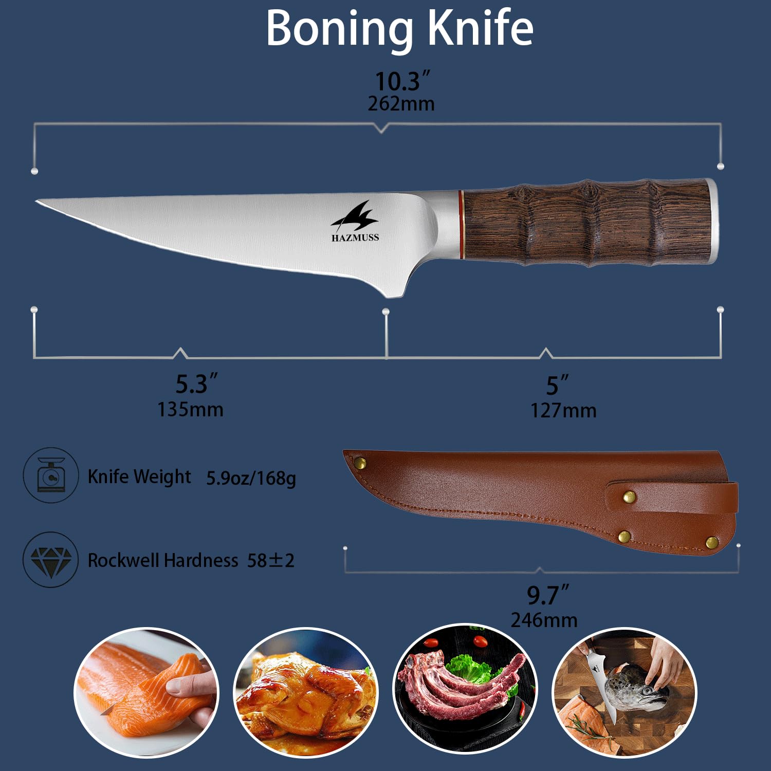 Cuchillo Deshuesador 13,5 cm Acero Inoxidable Alto Carbono Mango Madera