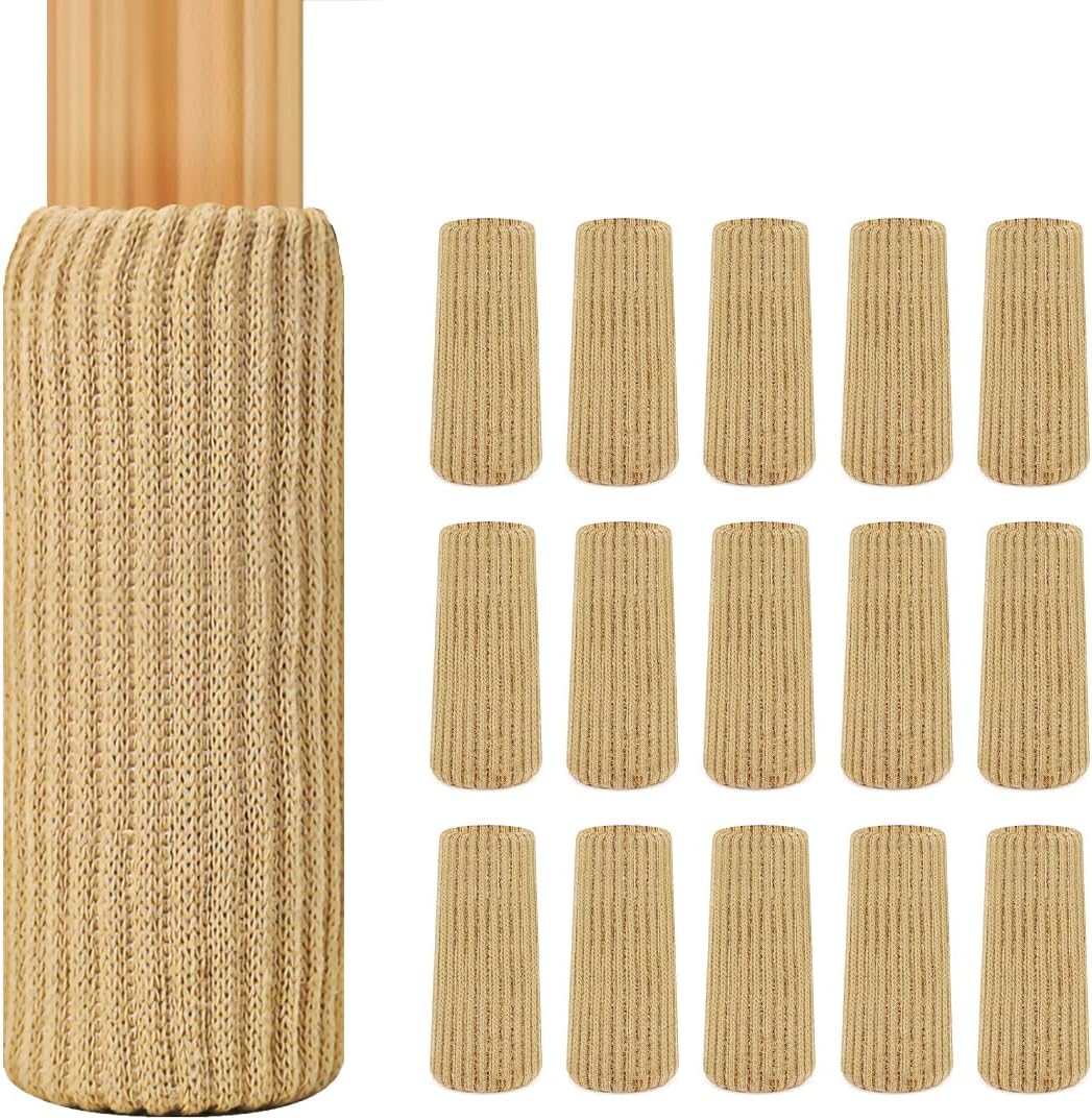 32 PCs Furniture Leg Socks -Beige Knitted Furniture Socks, Fits All Leg Shapes，Double Thickness Chair Leg Floor Protectors, High Elastic Chair Leg Covers Furniture Caps Set, Furniture Pads