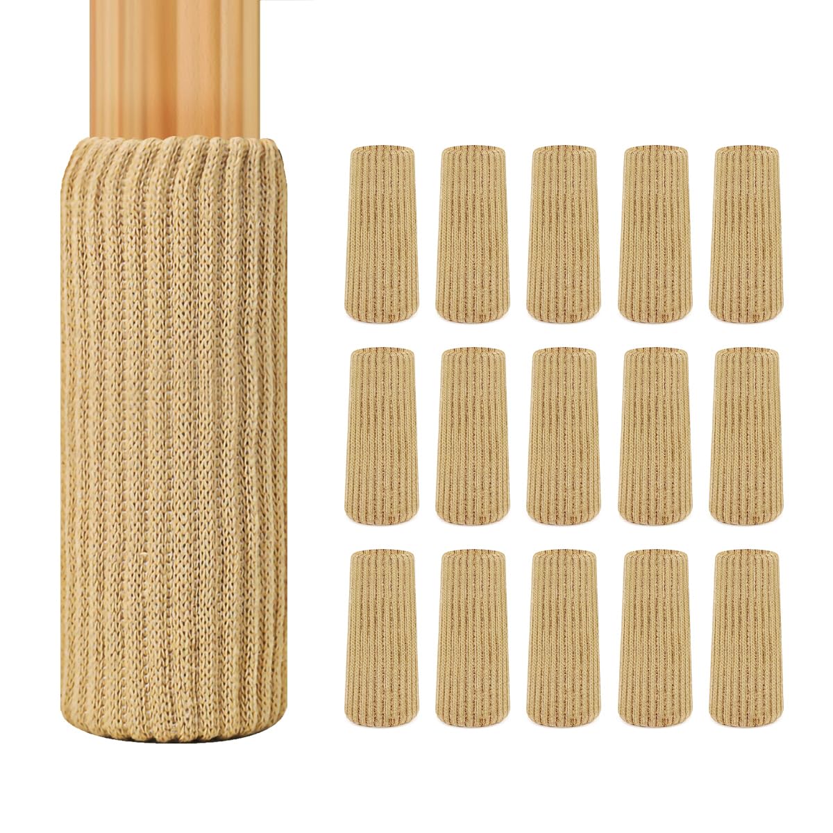 32 PCs Furniture Leg Socks -Beige Knitted Furniture Socks, Fits All Leg Shapes，Double Thickness Chair Leg Floor Protectors, High Elastic Chair Leg Covers Furniture Caps Set, Furniture Pads