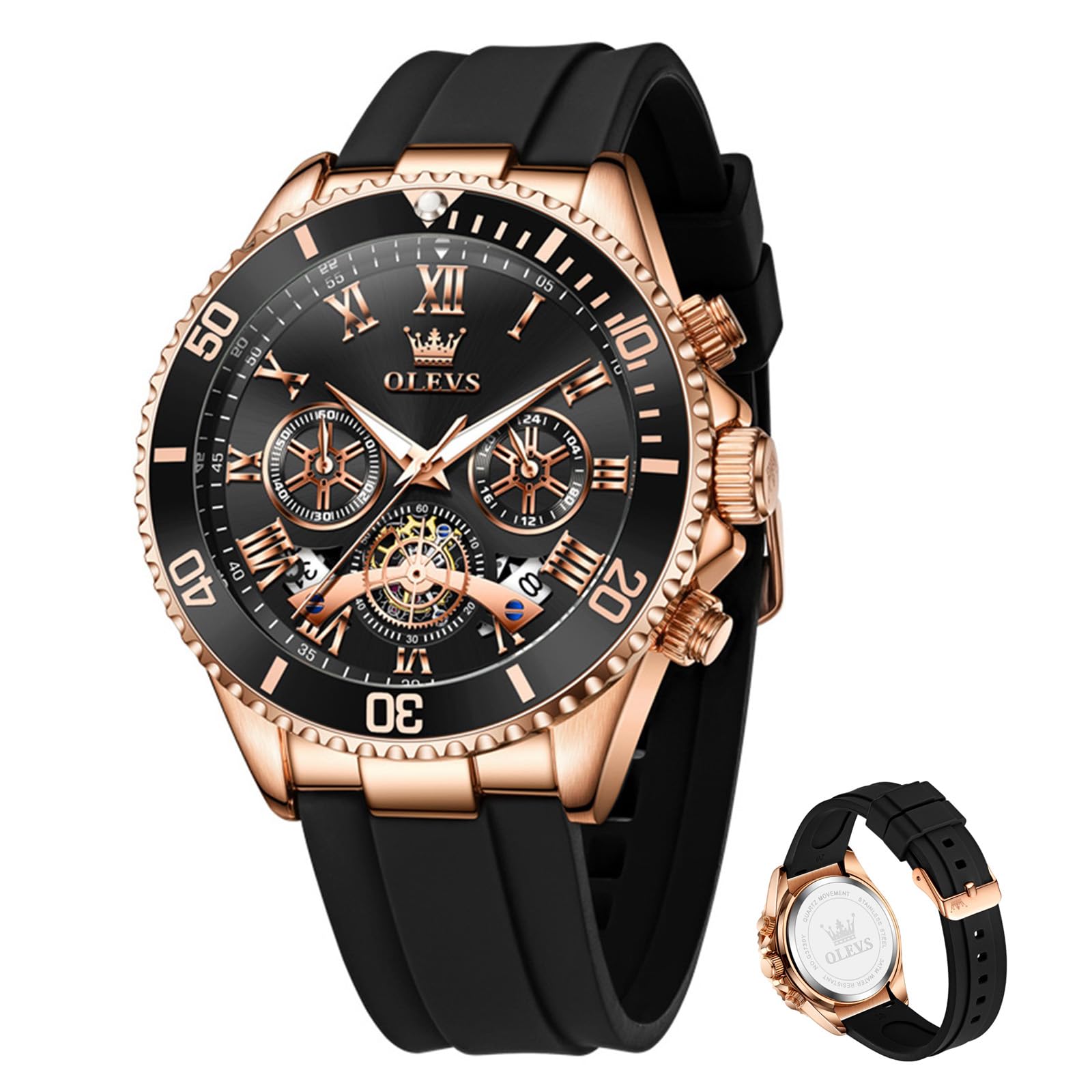 OLEVS Herren Quarzuhr Chronograph Silikonarmband 30M Wasserdicht Armbanduhr
