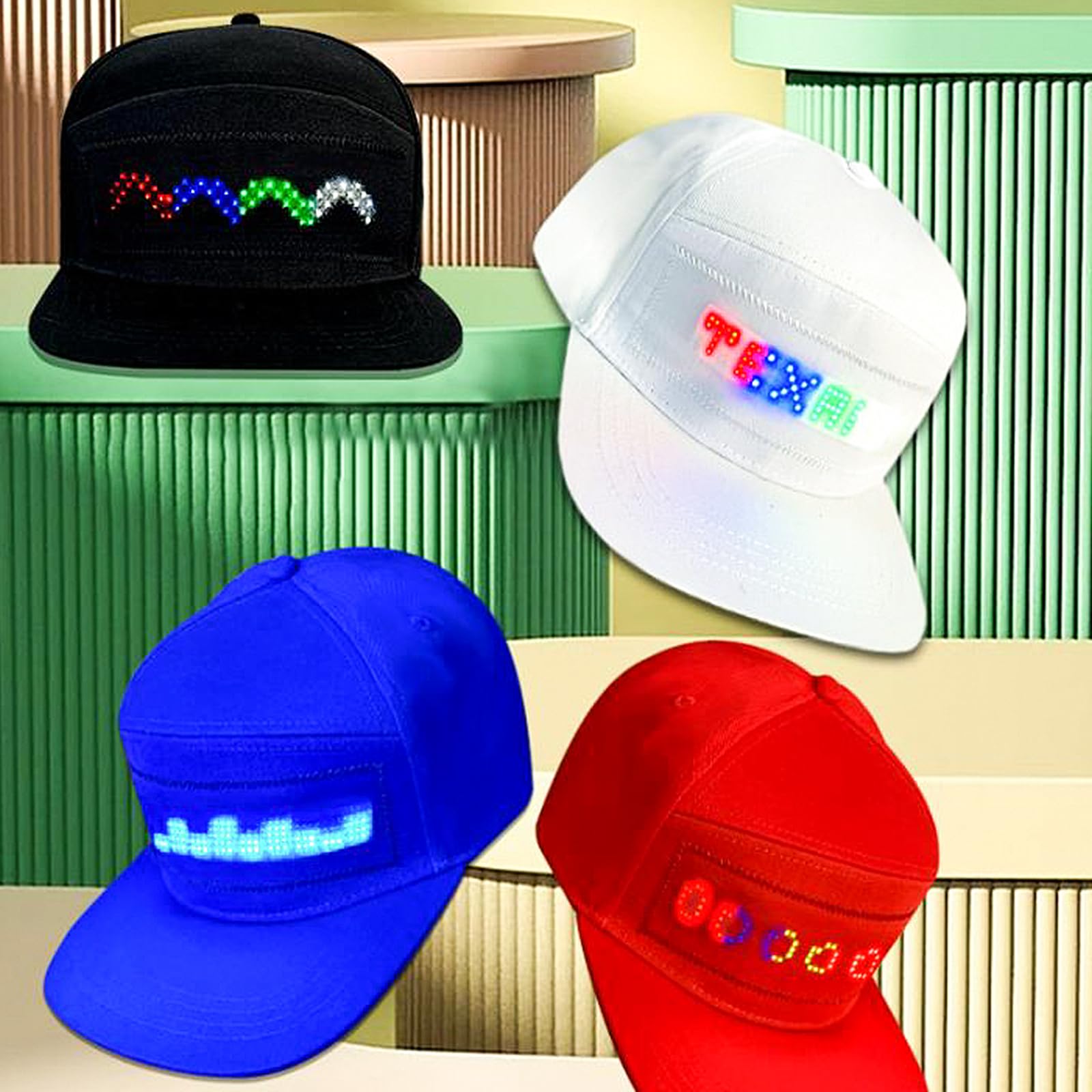 Gorra LED programable con control de aplicación móvil, texto editable, animación, música, graffiti, diseño DIY para fiestas de cumpleaños, conciertos, carnivales, Navidad, bares, clubes