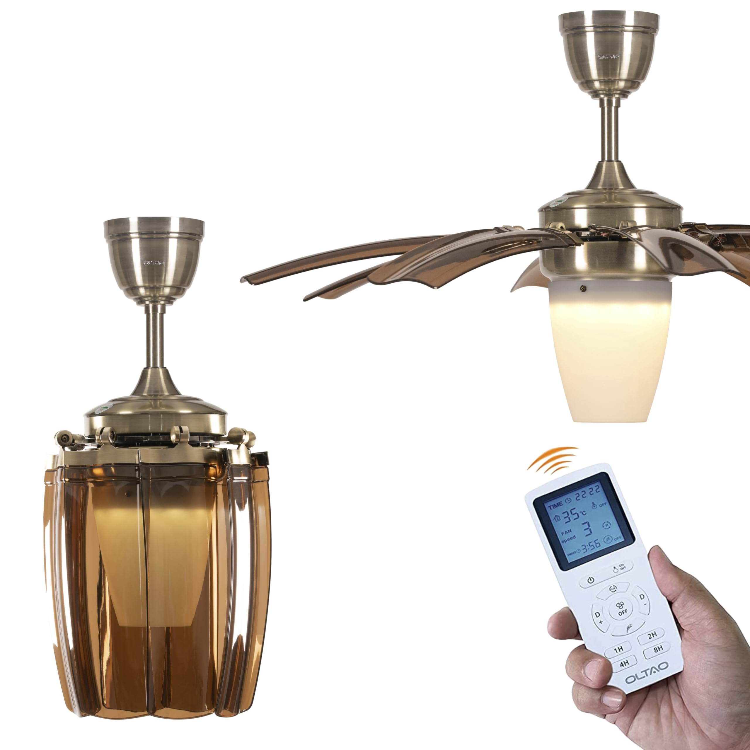Oltao Susan Chandelier fan with BLDC Motor, Reverse Air Flow For Summer winter mode, 8 Retractable Blades, LED Light, Remote (B09KPSMQ5C) Amazon Price History, Amazon Price Tracker