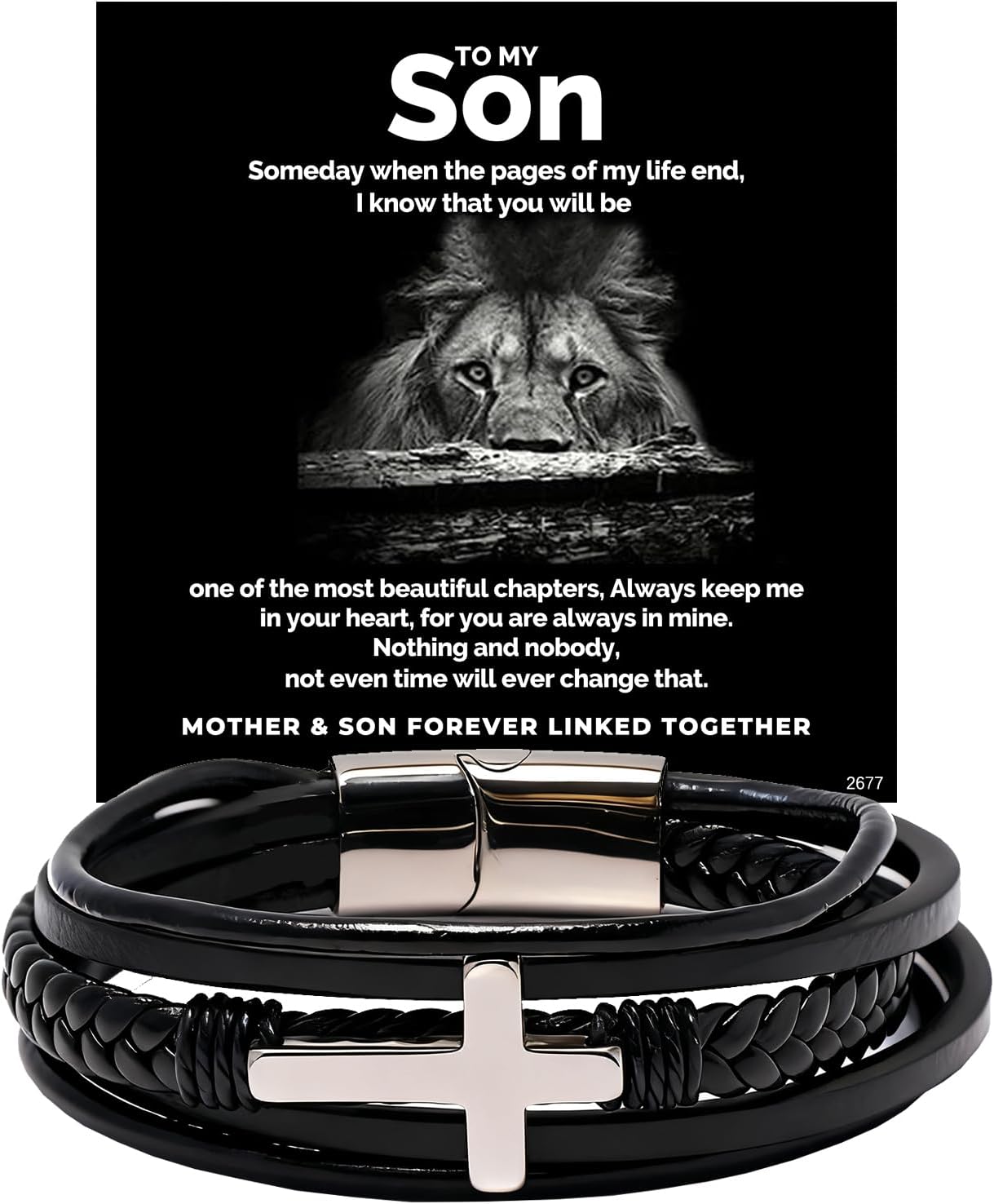 ziella To My Son Pray Leather Cross Bracelet from Mom,Birthday Gifts for Son,Christmas Engraved Bracelet Gifts for Him Christmas Engraved Bracelet Gifts for Him (8.3inch, you are always in mine)