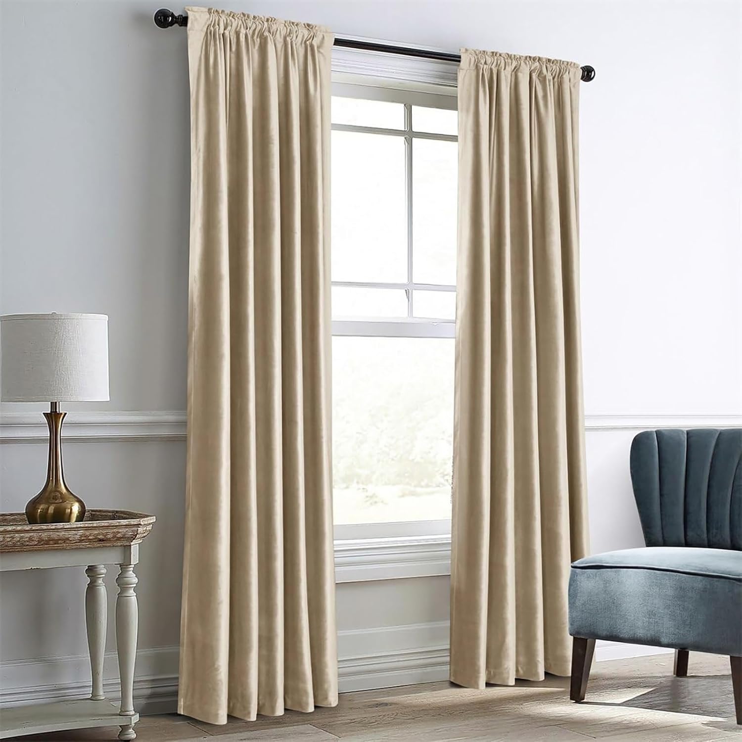 Dreaming Casa Darkening Velvet Curtains for Living Room Thermal Insulated Rod Pocket Back Tab Window Curtain for Bedroom 2 Panels 84 inches Long, 52" W x 84" L