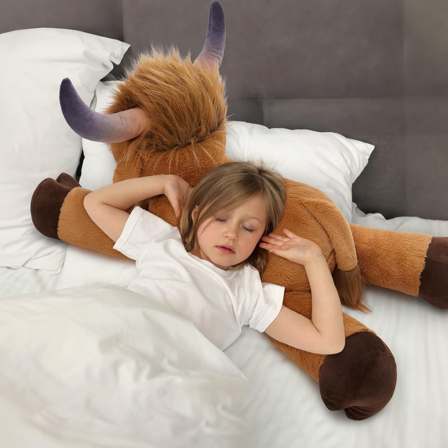 MaoGoLan Big Highland Cow Stuffed Animal for Kid,Large Cow Plush Pillow for Riding,Longhorn Stuffed Animal with Hair,Large Plush Farm Animal for Baby Shower, Birthday Gift,32 inches - Image 2