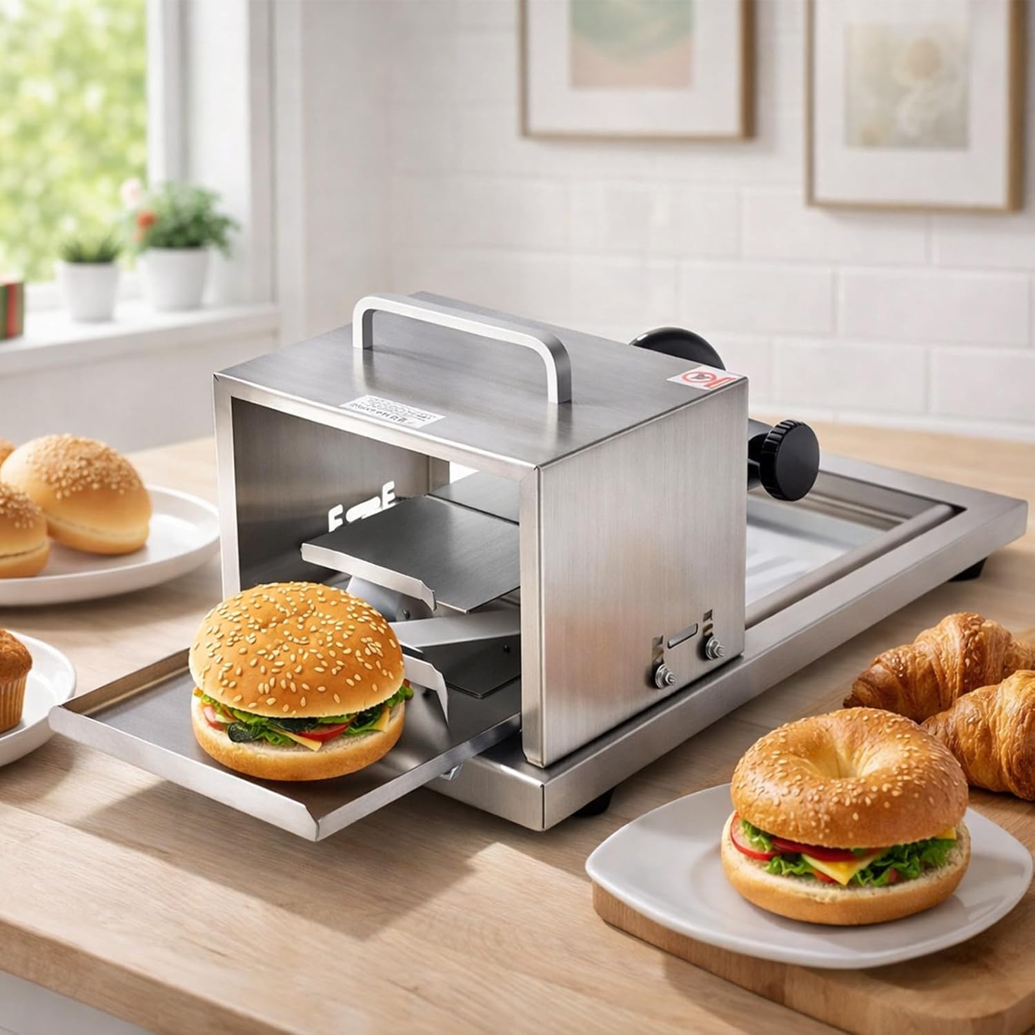 Compact Manual Bagel Slicer for Home Coffee Shops, Adjustable Thickness and Anti-Slip Features Make It Ideal for Slicing Bagels and Buns