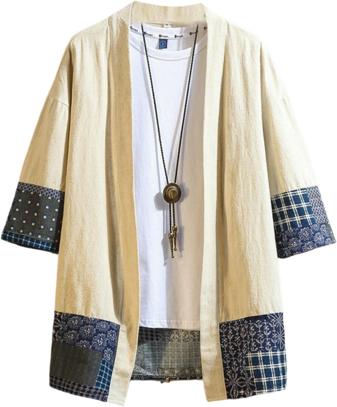 Men's Summer Loose Casual Solid Color Cotton Linen Cardigan Seven-Sleeve Shirt