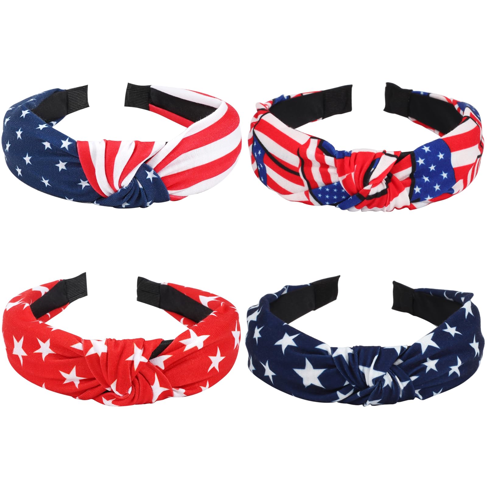 Budsmile American Flag Headbands for Women Girls Independence Day 4th of July Headbands Red White and Blue Patriotic USA Bow Knotted Wide Headband