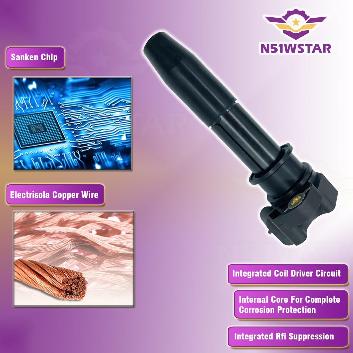 Vertical Connector Ignition Coil Packs Set Of 4 Compatible With Buick Lucerne Cadillac DeVille SRX Seville XLR STS DTS Pontiac Bonneville 4.6 V8 Replacement For 89017778 02190938 50152