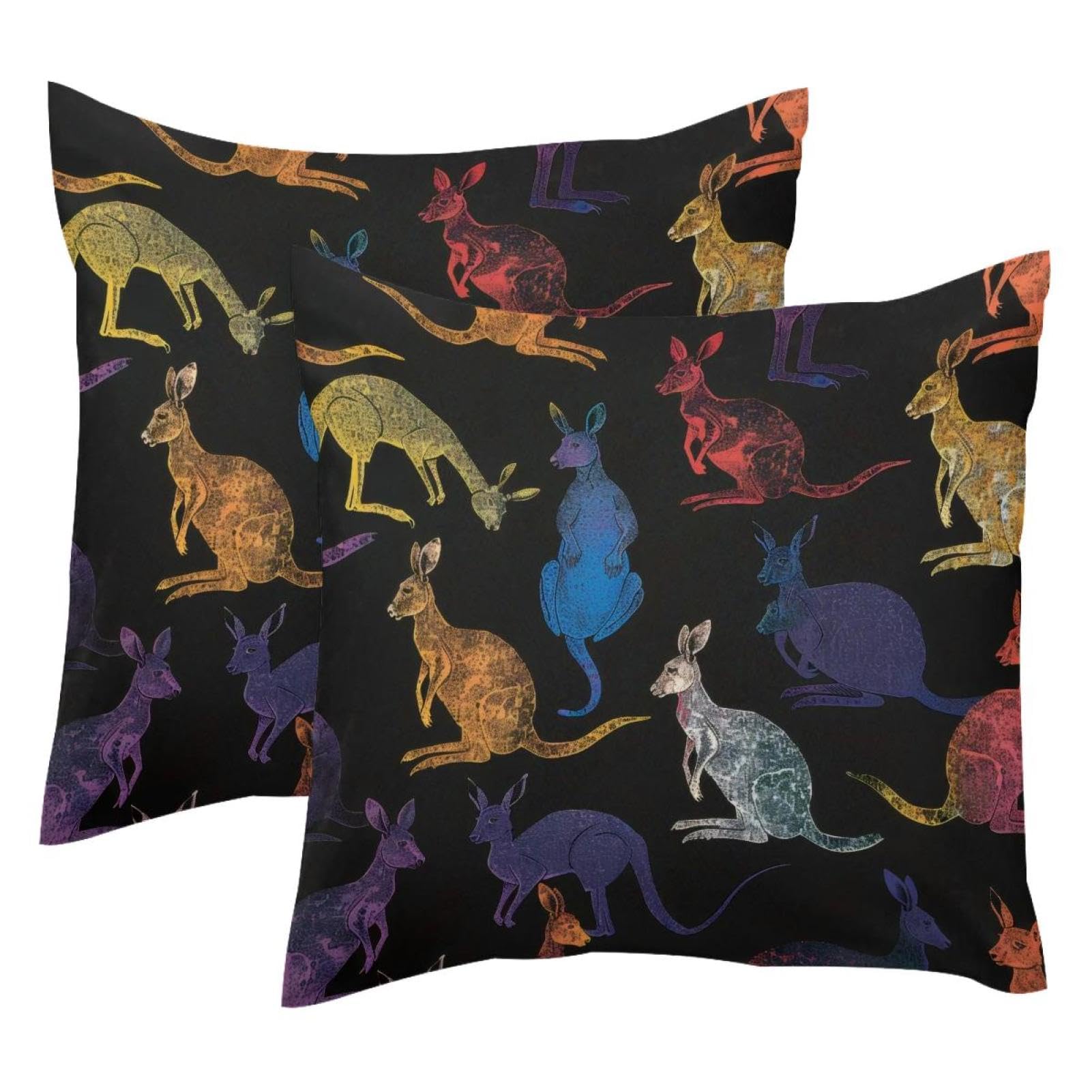 Housse de coussin velours doux motif silhouette kangourou coloré 50 x 50 cm
