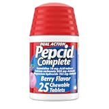 Pepcid Complete Acid Reducer + Antacid Chewables, 10mg Famotidine, 800mg Calcium Carbonate & 165mg Magnesium Hydroxide per Heartburn Medicine Tablet, Antacid Chews, Berry, 25 ct
