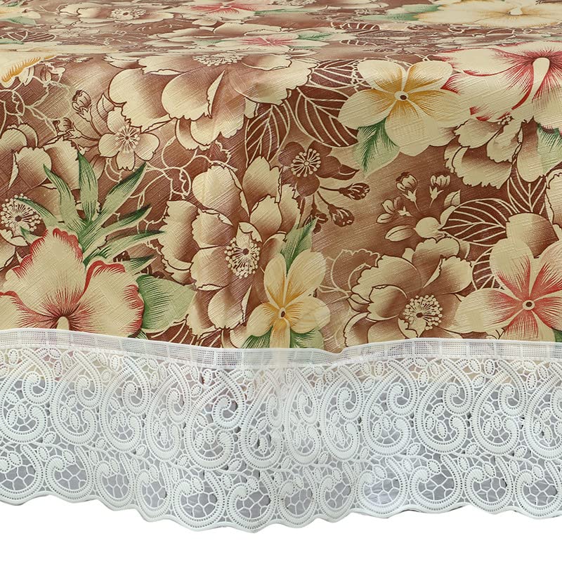 Image of Dakshya Industries Printed PVC Plastic Flowered 4 Seater Round Shape Table Cover (Size- 60 Inches Round)