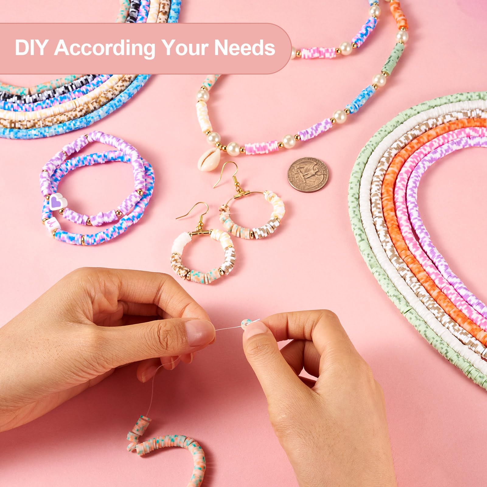 PandaHall 12 Strands Flat Round Clay Beads 5.5mm Polymer Clay Beads Disc Heishi Beads for DIY Bohemian Bracelet Earring Necklace Jewellery Making - Image 4