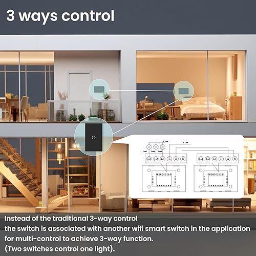Miniatura 5 de Interruptor de luz de pared inteligente WiFi, control múltiple de 3 vías, interruptor táctil Wi-Fi de 2.4 GHz, requiere cable neutro, se adapta con