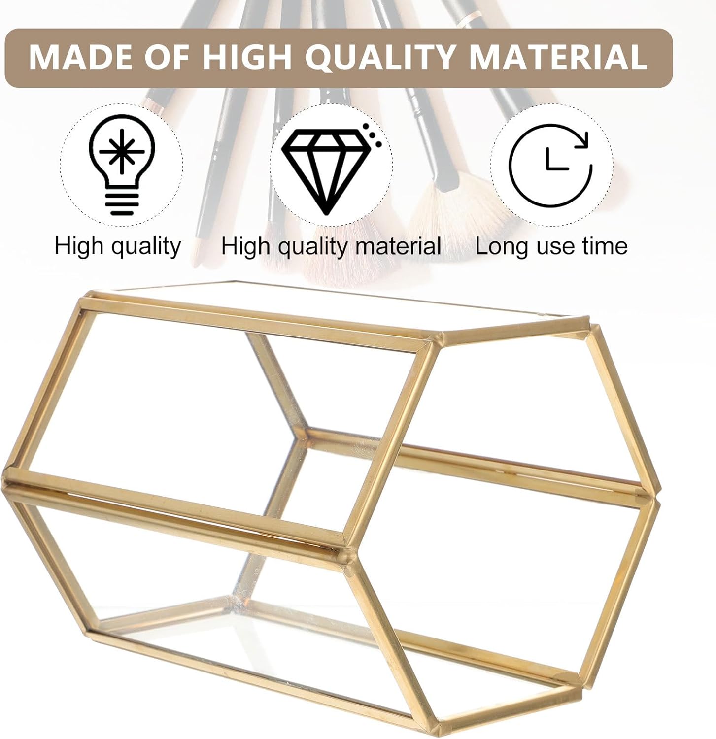 Glass Makeup Brush Holder Cup with Gold Brass Pearls Cosmetic Brush Organizer for Dressing Table Makeup Storage for Eyeliner on Desk