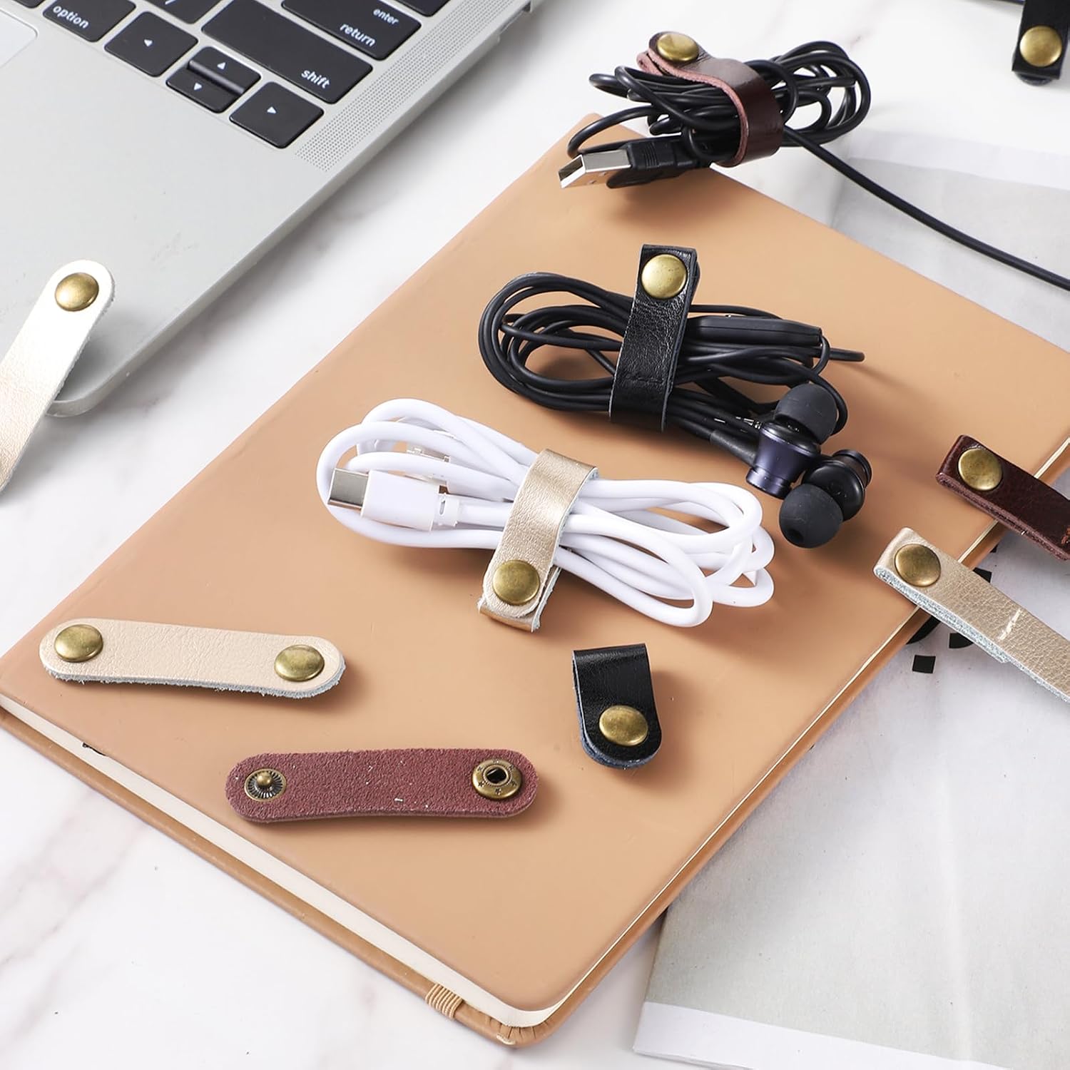 12 Pcs Data Cable Organizer, 2 Sizes Snap Cord Keepers Portable Strap Keepers for Travel, USB Charging Cable Strap Winder Earphone Wrap Men Women (6p 2.5in and 6p 3.5in)