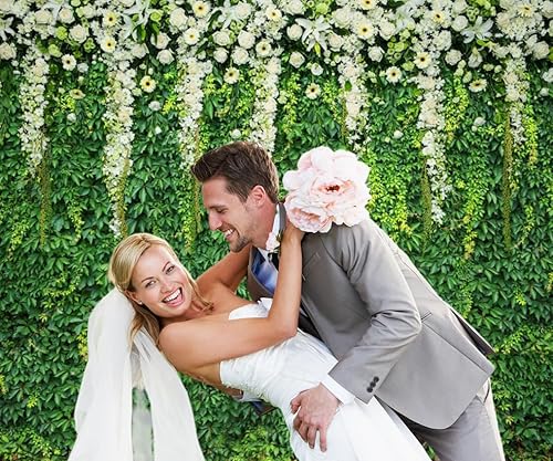 Miniatura 2 de Caaerttply Telón de fondo de hojas verdes verdes para fotografía, telón de fondo de pared de hierba de primavera, 10 x 8 pies, césped verde, flores