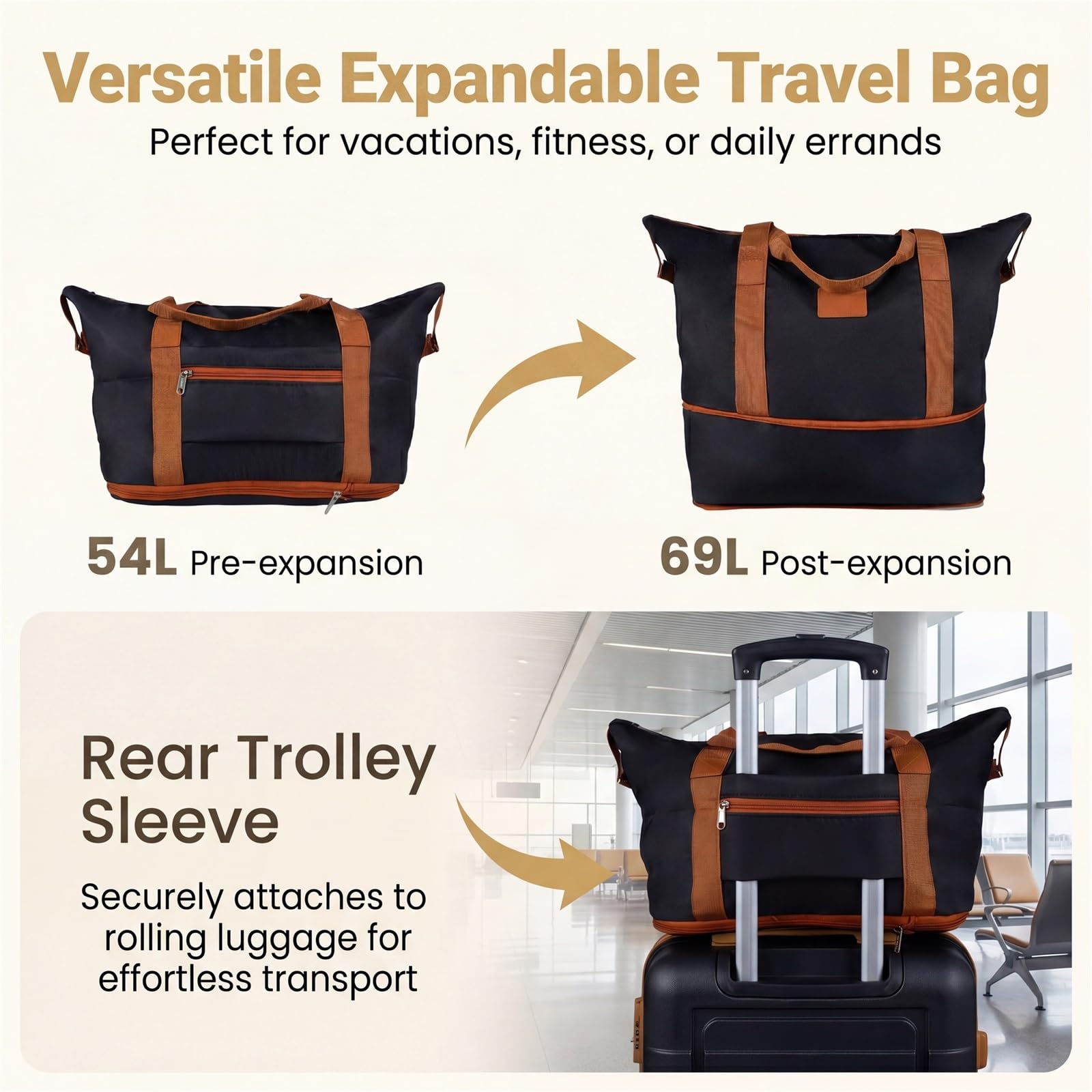 LIFEZEAL Set di Valigie da 5 Pezzi, Set Trolley da Cabina con 3 Valigie Rigide in ABS (28”/24”/20”), 1 Borsa da Viaggio e 1 Borsetta, Lucchetto a Codice, Ruote Girevoli e Manico Telescopico (Nero)
