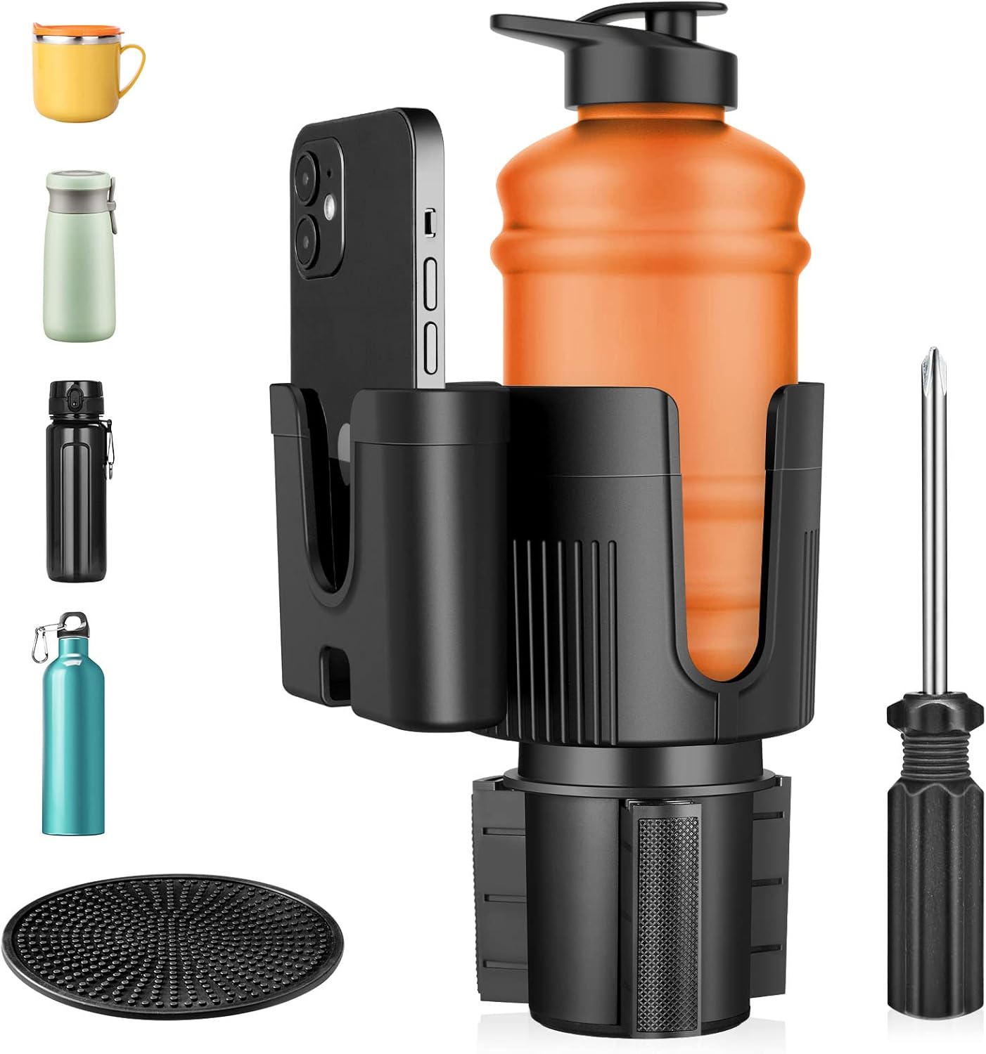 Rovtop Car Cup Holder Expander with Phone Holder, 2 in 1 Big Cup Holder