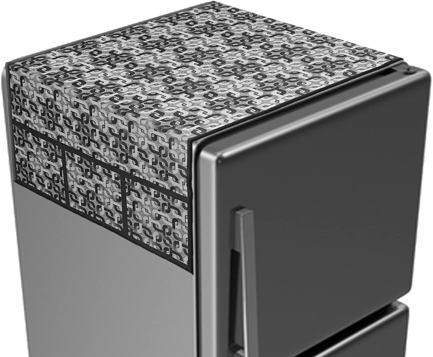 Fridge Top Cover|PVC Dustproof Decorative Refrigerator Cover|Geometric Pattern with 6 Utility Pockets (Gray)