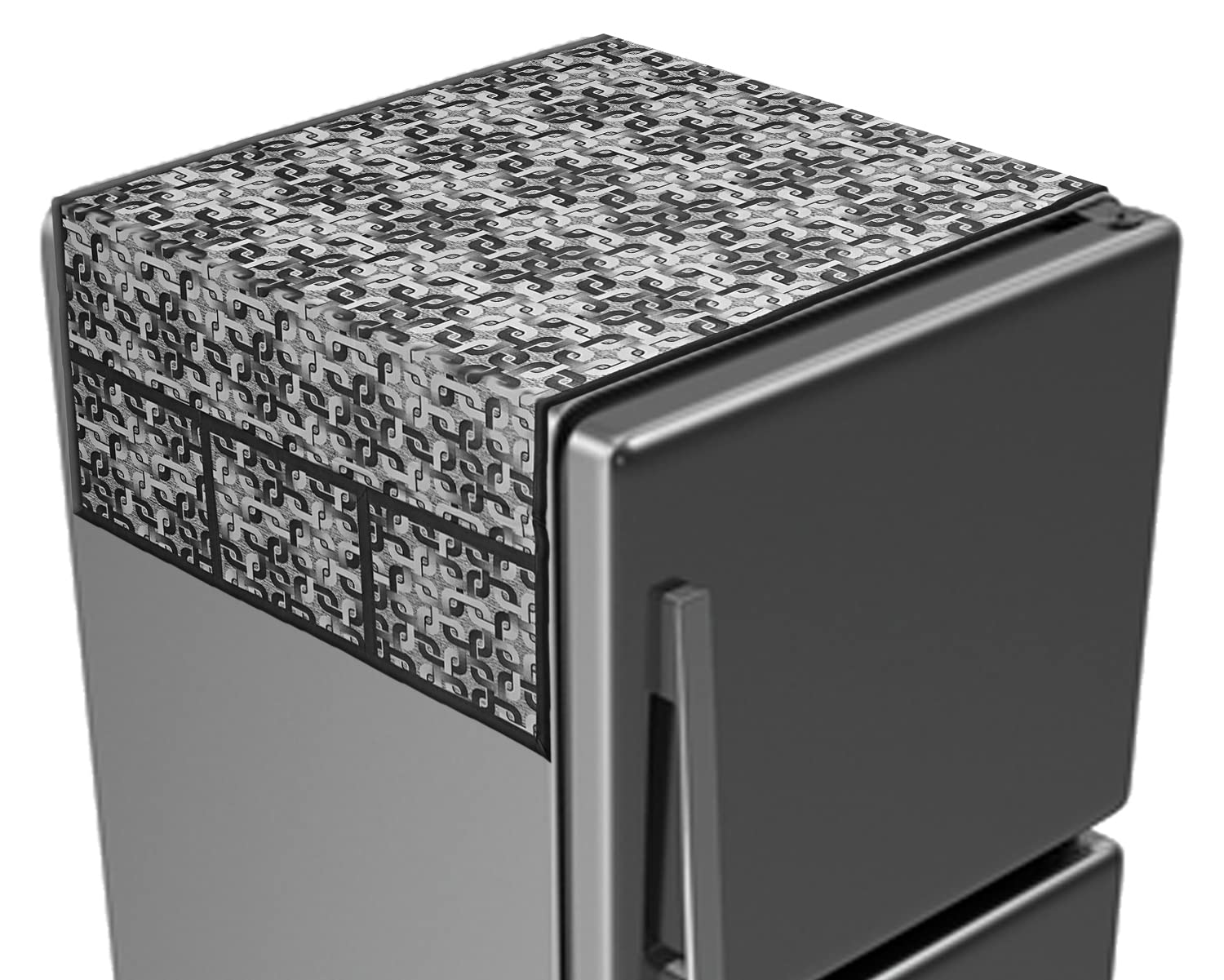 Fridge Top Cover|PVC Dustproof Decorative Refrigerator Cover|Geometric Pattern with 6 Utility Pockets (Gray)