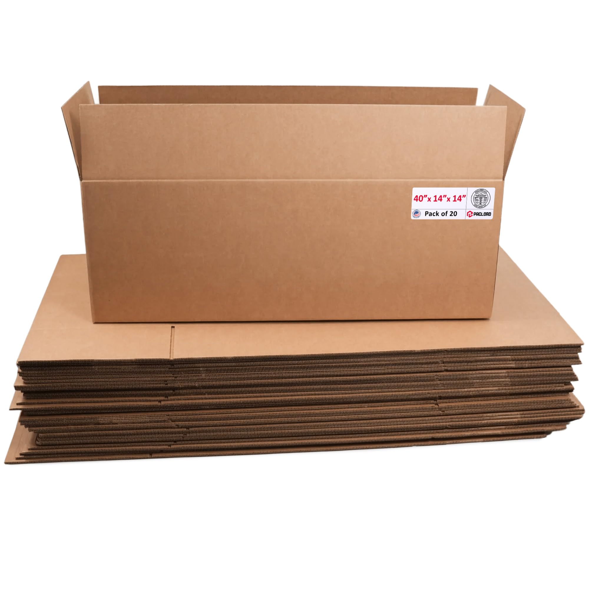 Long Cardboard Boxes 14"L x 14"W x 40"H (Pack of 20) - USA-Made Packing Boxes for Moving, Shipping, or Storage - USPS, UPS, FedEx Approved - Professional Packing Supplies for Moving | USA-Made Packing Boxes for Moving, Shipping, or Storage - USPS, UPS, FedEx Approved - Professional Packing Supplies