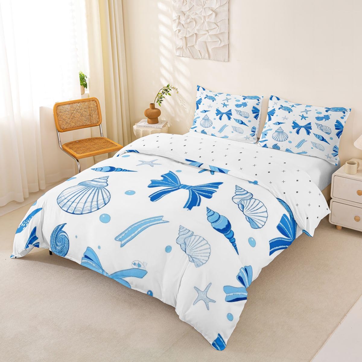 Homewish Set di biancheria da letto super king size con tartaruga marina, conchiglie, stelle marine, conchiglie, animali marini